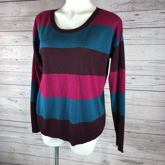 Kensie Womens Size L Melange Striped Knit Sweater - Picture 2 of 8